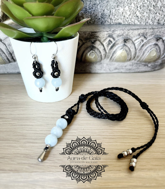 Conjunto Joyas Boho de Aguamarina en Macrame - Aquamarine Boho Jewelry Set in Macrame
