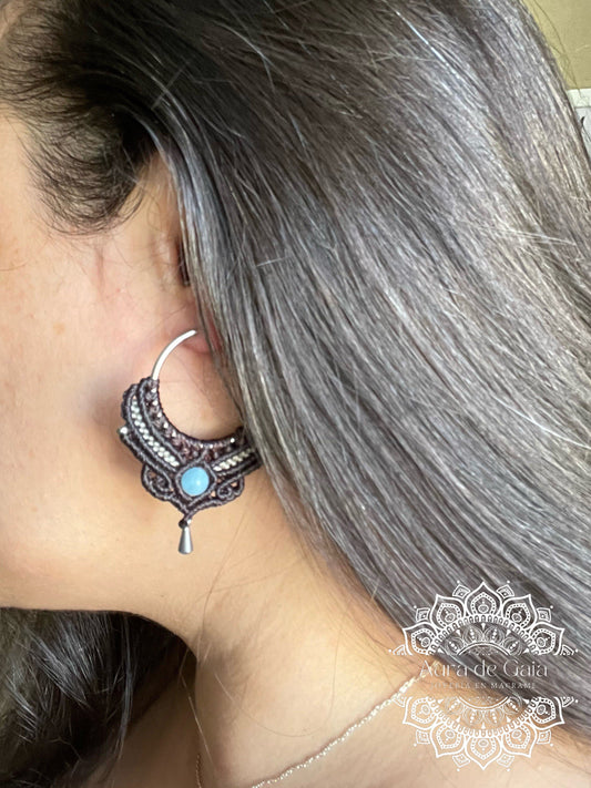Pendientes Boho de Aguamarina en macrame - Aquamarine Macrame Boho Earrings