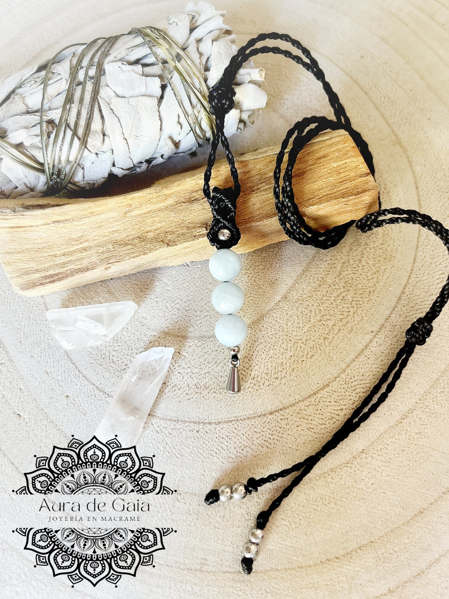 Conjunto Joyas Boho de Aguamarina en Macrame - Aquamarine Boho Jewelry Set in Macrame
