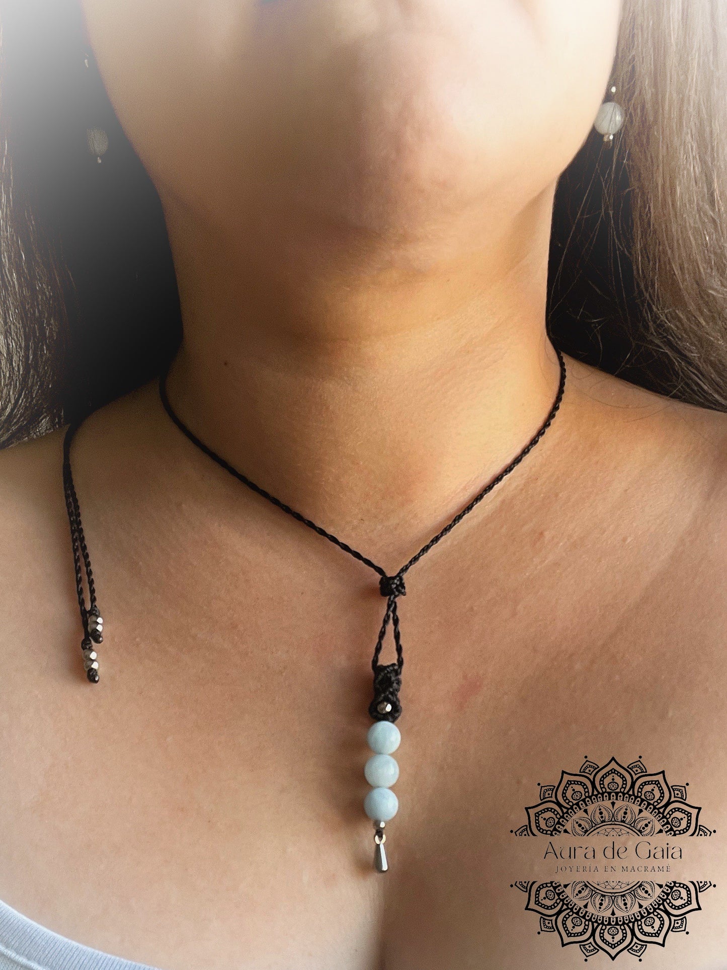Conjunto Joyas Boho de Aguamarina en Macrame - Aquamarine Boho Jewelry Set in Macrame