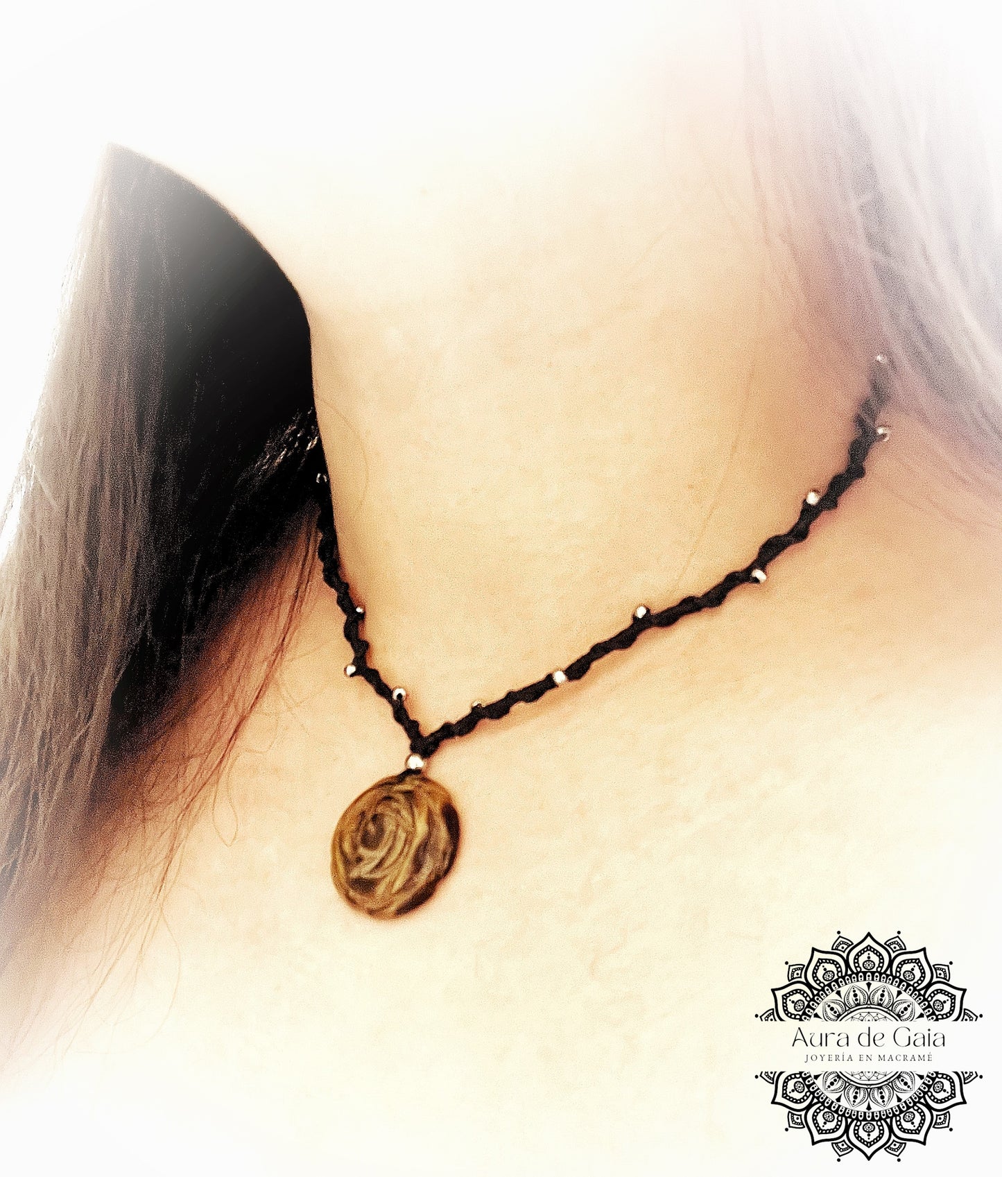 Gargantilla con Ojo de Tigre en Macramé - Tiger Eye Macrame Choker
