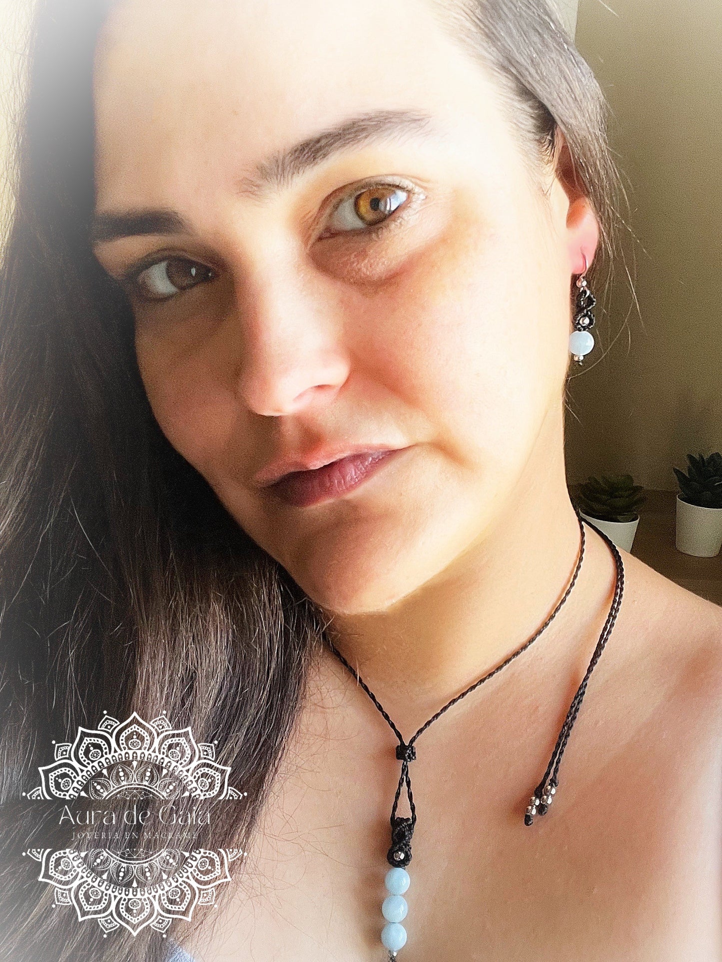 Conjunto Joyas Boho de Aguamarina en Macrame - Aquamarine Boho Jewelry Set in Macrame