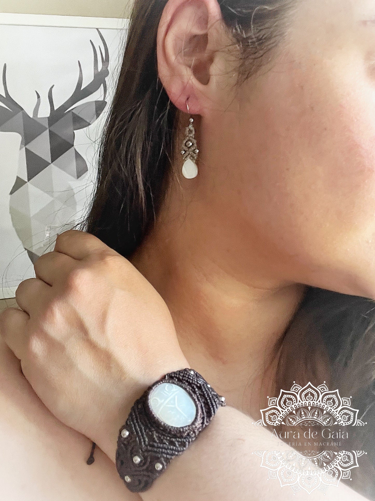 Pendientes boho macramé de nácar - Mother of pearl boho macrame earrings