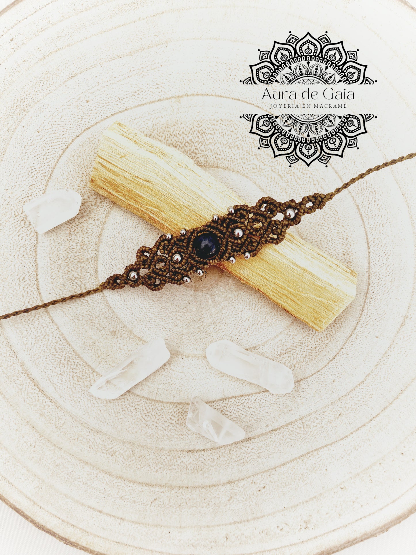Pulsera Boho Hippie con Lapislázuli y Acero Inoxidable en Macrame - Boho Hippie Bracelet with Lapis Lazuli and Stainless Steel Beads by Macrame