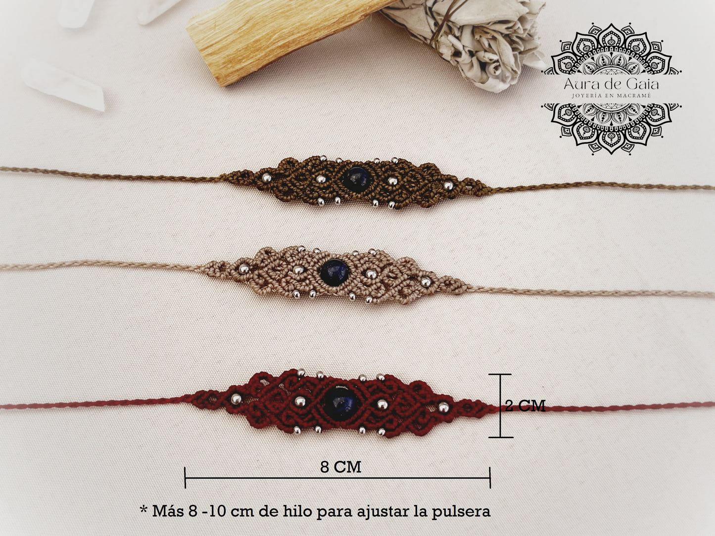 Pulsera Boho Hippie con Lapislázuli y Acero Inoxidable en Macrame - Boho Hippie Bracelet with Lapis Lazuli and Stainless Steel Beads by Macrame