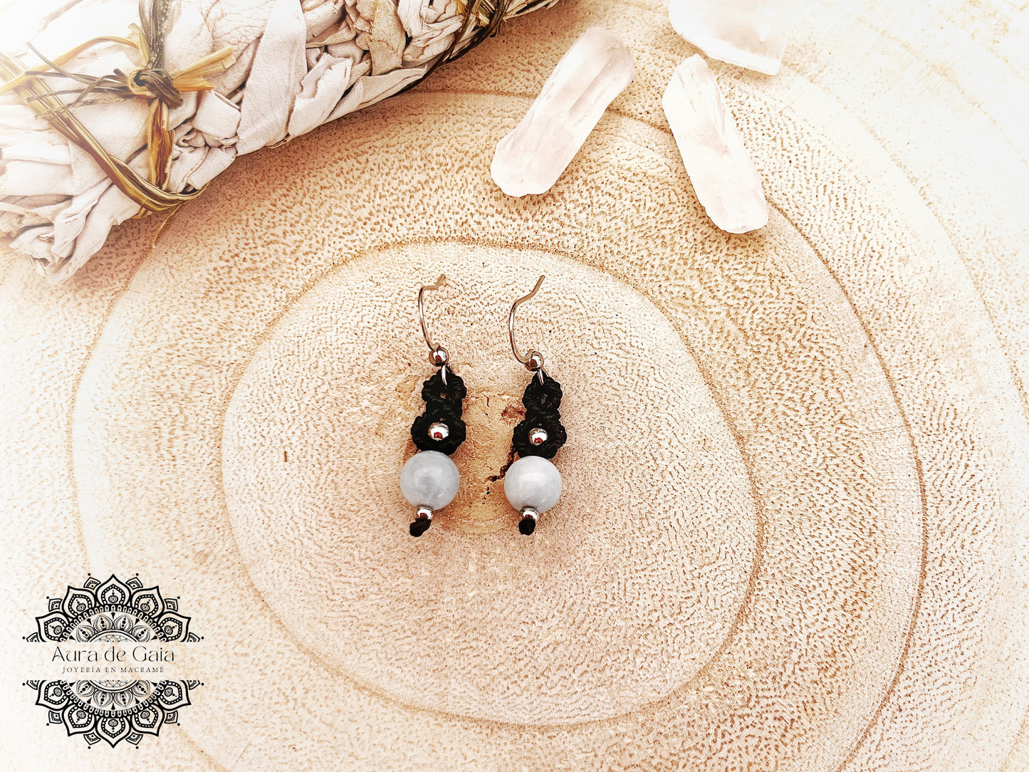 Conjunto Joyas Boho de Aguamarina en Macrame - Aquamarine Boho Jewelry Set in Macrame
