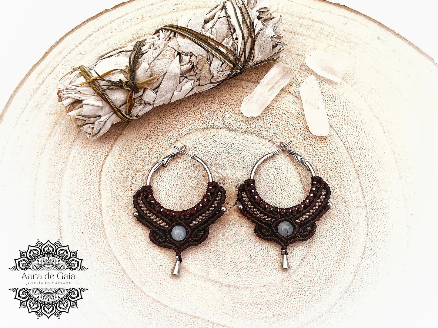 Pendientes Boho de Aguamarina en macrame - Aquamarine Macrame Boho Earrings