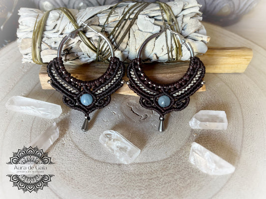 Pendientes Boho de Aguamarina en macrame - Aquamarine Macrame Boho Earrings