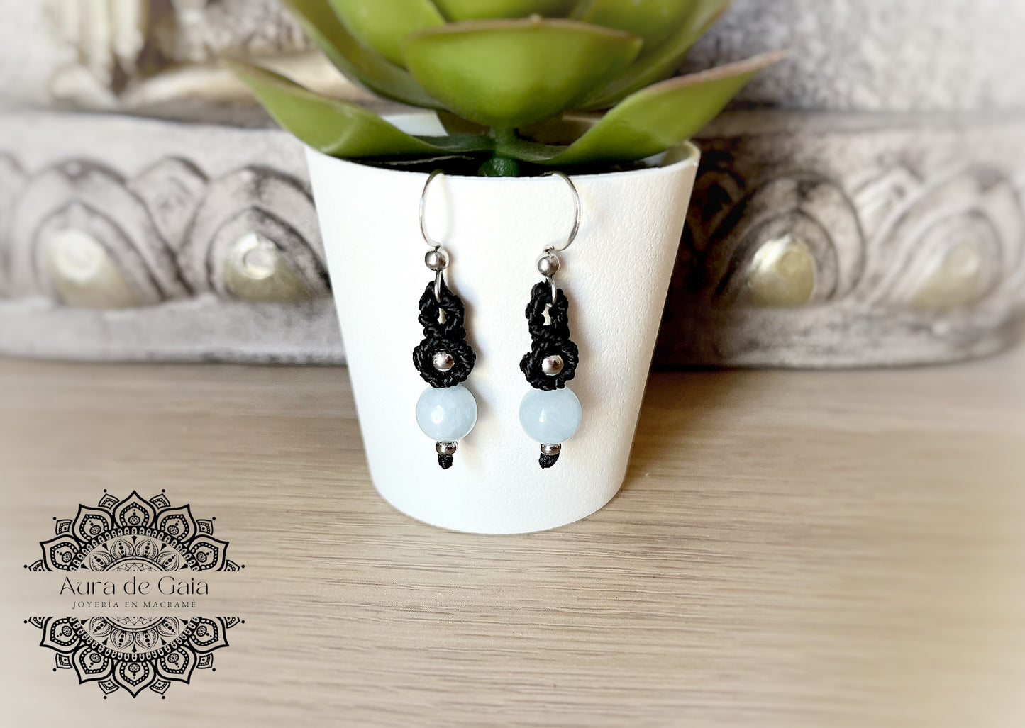 Conjunto Joyas Boho de Aguamarina en Macrame - Aquamarine Boho Jewelry Set in Macrame