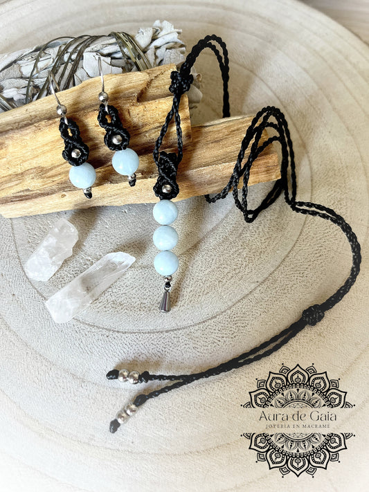 Conjunto Joyas Boho de Aguamarina en Macrame - Aquamarine Boho Jewelry Set in Macrame
