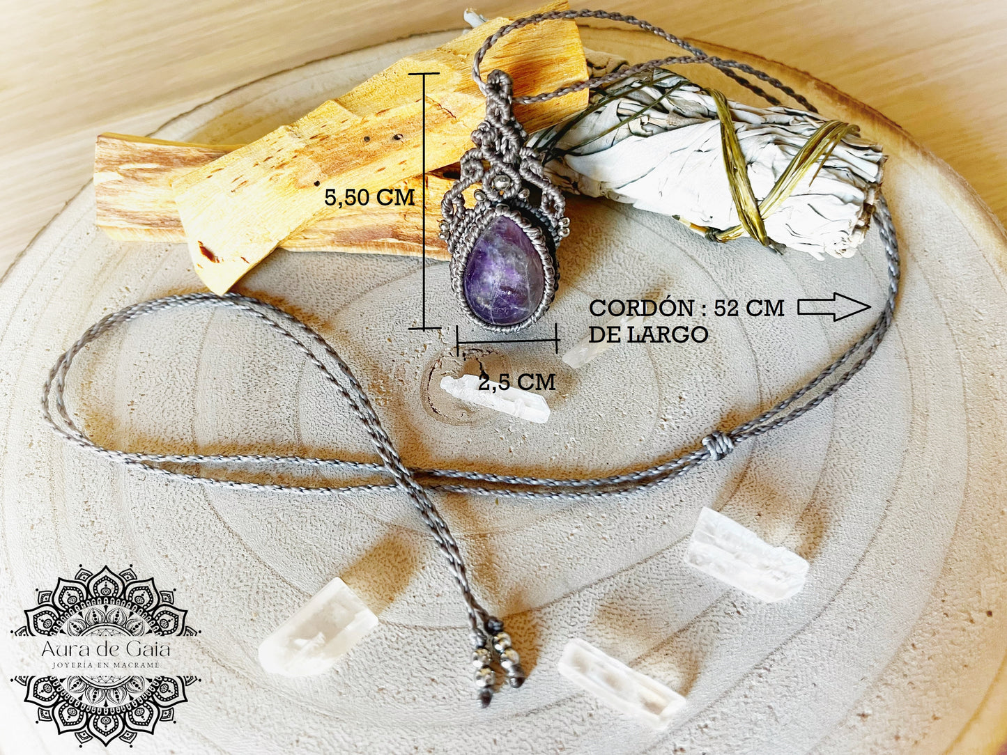 Colgante boho de amatista en macrame - Amethyst Boho Necklace Macrame