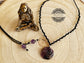 Colgante Flor de Amatista Natural y Cuentas en Acero Inoxidable - Natural Amethyst Flower Pendant with Stainless Steel Beads